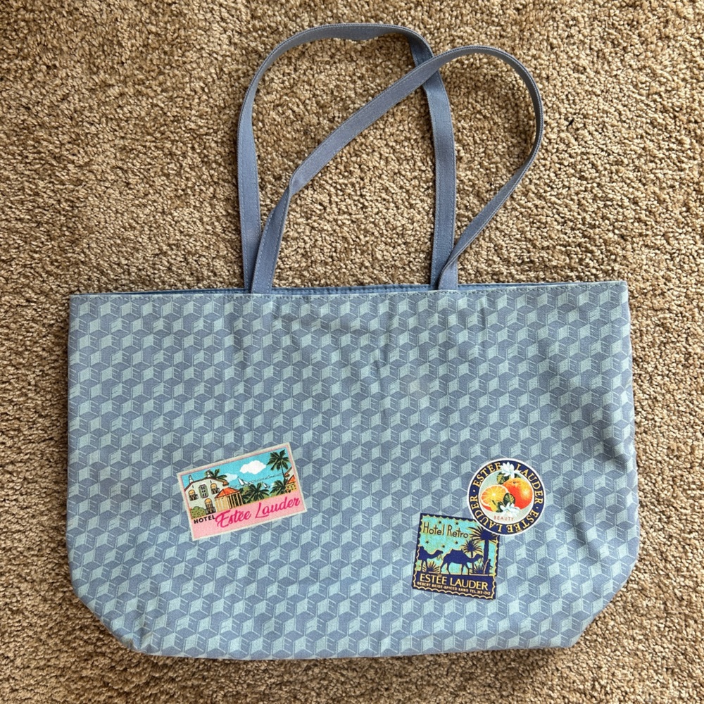 🌞🏖️Estée Lauder Travel Stamp Tote Bag Blue Pattern Beach